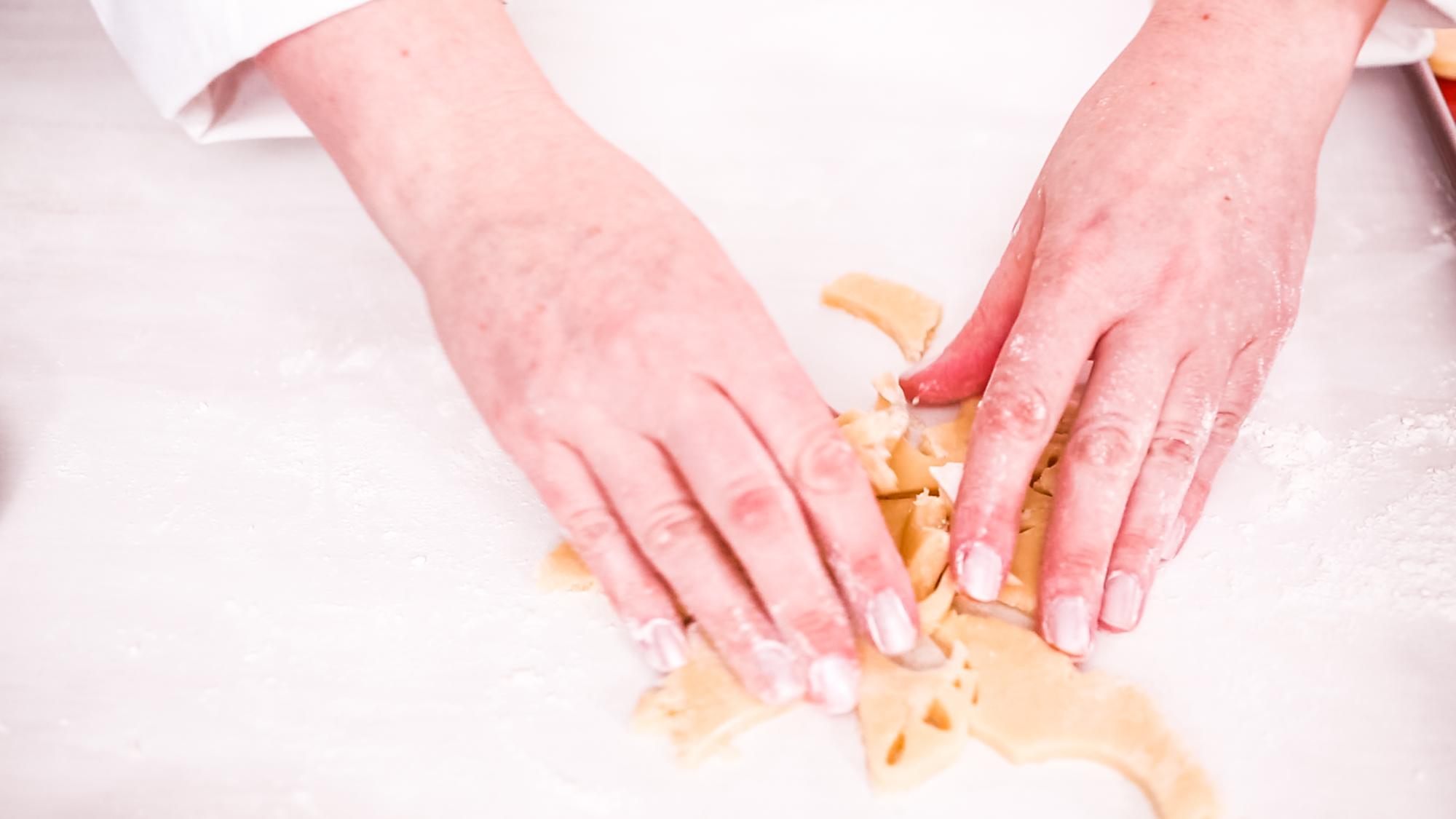 Hands rolling fresh pasta in a workshop